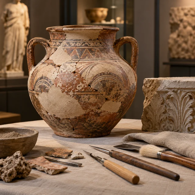 Archaeological pottery and stone artefacts